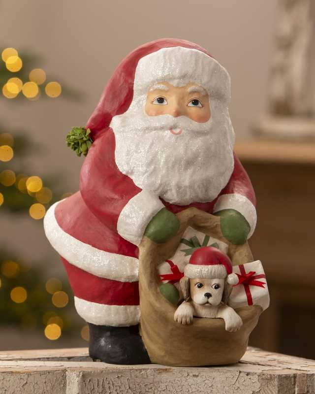 Puppy For Christmas Santa Figurine